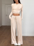 Sports high stretch long sleeved wide leg pants set