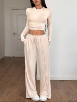 Sports high stretch long sleeved wide leg pants set