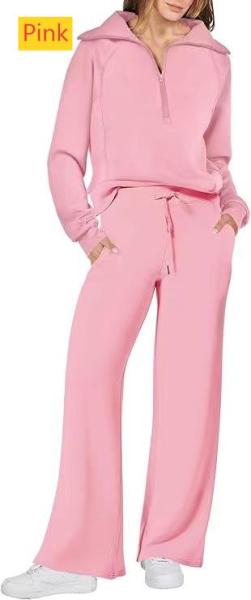 Sports zipper long sleeved sweatshirt wide leg pants two-piece set