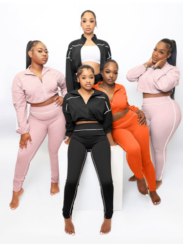 Sports long sleeved zipper two-piece set