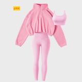 Plush hoodie yoga suit workout three piece set