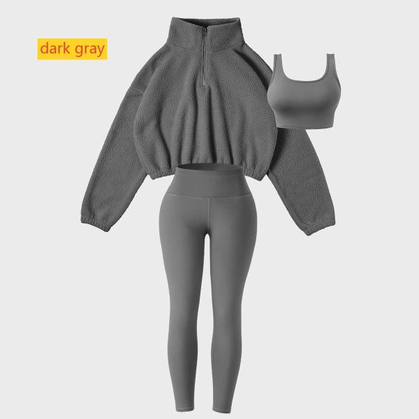 Plush hoodie yoga suit workout three piece set