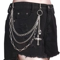 Multi-layer chain skull and cross pants chain pendant decoration