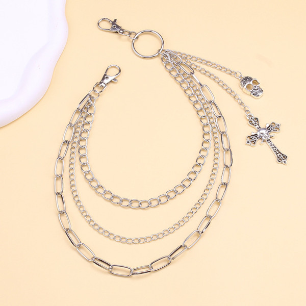 Multi-layer chain skull and cross pants chain pendant decoration