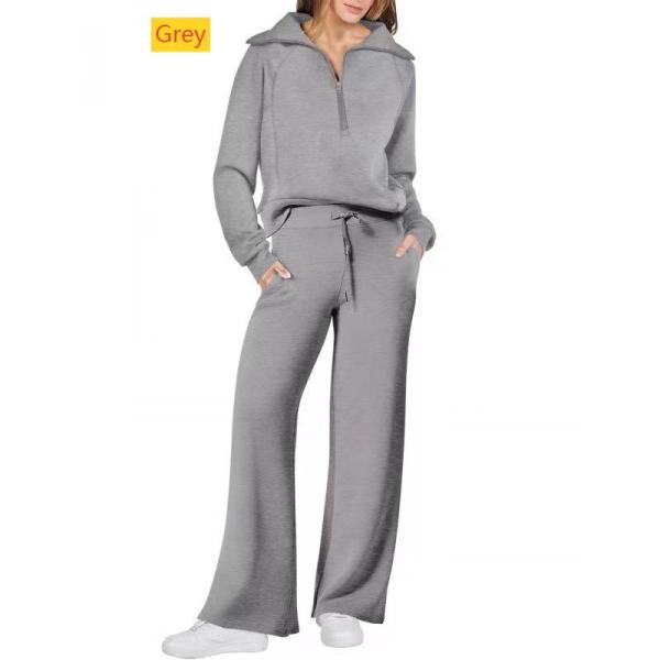 Sports zipper long sleeved sweatshirt wide leg pants two-piece set
