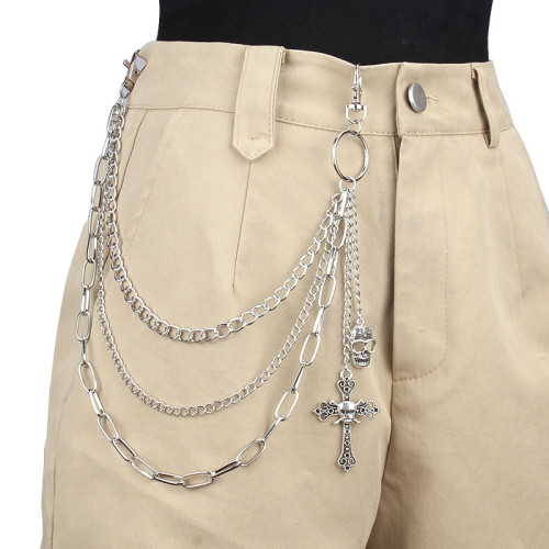 Multi-layer chain skull and cross pants chain pendant decoration