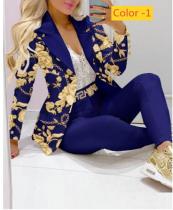 Printed long sleeved small suit+two-piece pants set Printed long sleeved small suit+two-piece pants set