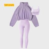 Plush hoodie yoga suit workout three piece set