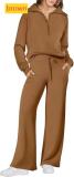 Sports zipper long sleeved sweatshirt wide leg pants two-piece set