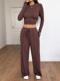 Sports high stretch long sleeved wide leg pants set