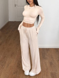 Sports high stretch long sleeved wide leg pants set