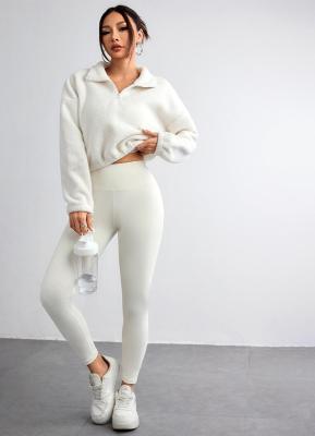 Plush hoodie yoga suit workout three piece set
