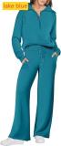 Sports zipper long sleeved sweatshirt wide leg pants two-piece set