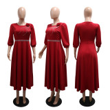 Hot stamping round neck half sleeved dress