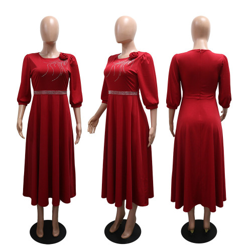 Hot stamping round neck half sleeved dress