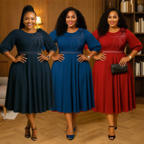 Hot stamping round neck half sleeved dress