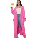 Solid color long Fried Dough Twists sweater cardigan coat