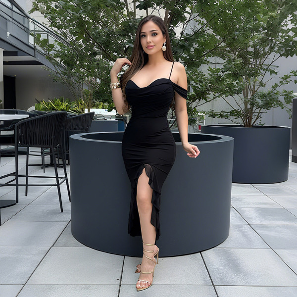 Ruffle slit camisole dress