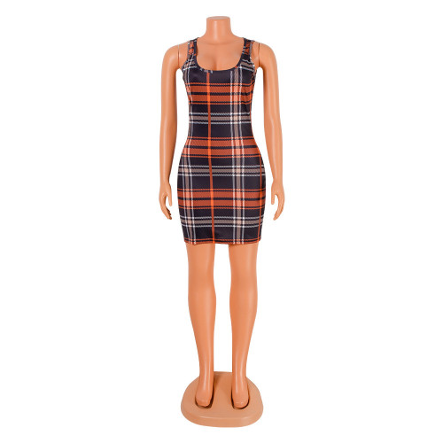 Tight fitting sleeveless vest plaid dress