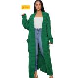 Solid color long Fried Dough Twists sweater cardigan coat