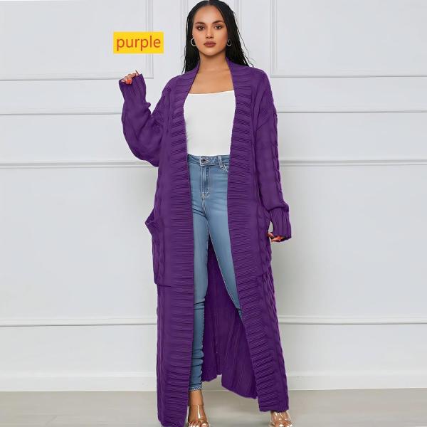 Solid color long Fried Dough Twists sweater cardigan coat