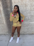 Embroidered contrasting elastic sports long sleeved shorts set