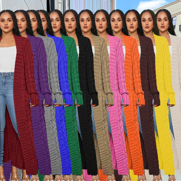 Solid color long Fried Dough Twists sweater cardigan coat