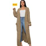 Solid color long Fried Dough Twists sweater cardigan coat