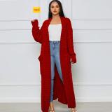 Solid color long Fried Dough Twists sweater cardigan coat