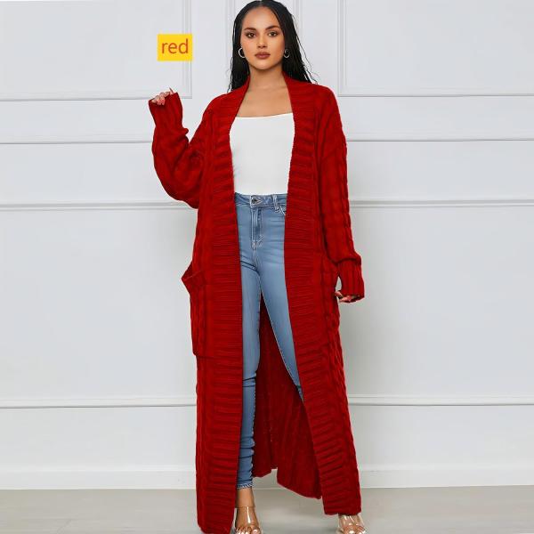 Solid color long Fried Dough Twists sweater cardigan coat