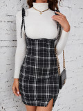 Hip hugging lace up plaid dress