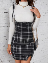 Hip hugging lace up plaid dress