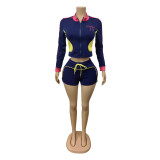 Embroidered contrasting elastic sports long sleeved shorts set
