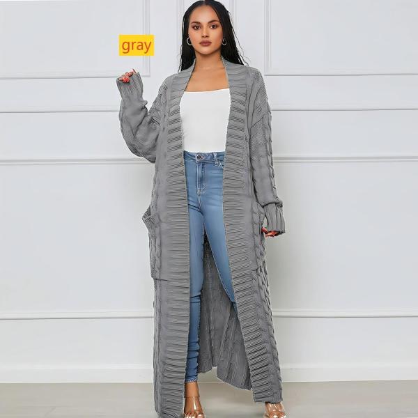 Solid color long Fried Dough Twists sweater cardigan coat