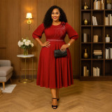 Hot stamping round neck half sleeved dress