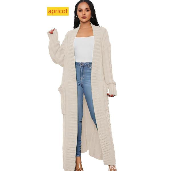 Solid color long Fried Dough Twists sweater cardigan coat