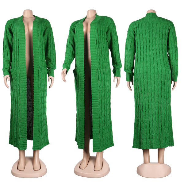 Solid color long Fried Dough Twists sweater cardigan coat