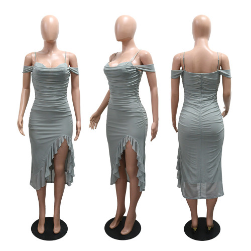 Ruffle slit camisole dress