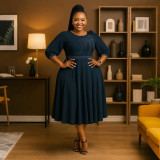 Hot stamping round neck half sleeved dress