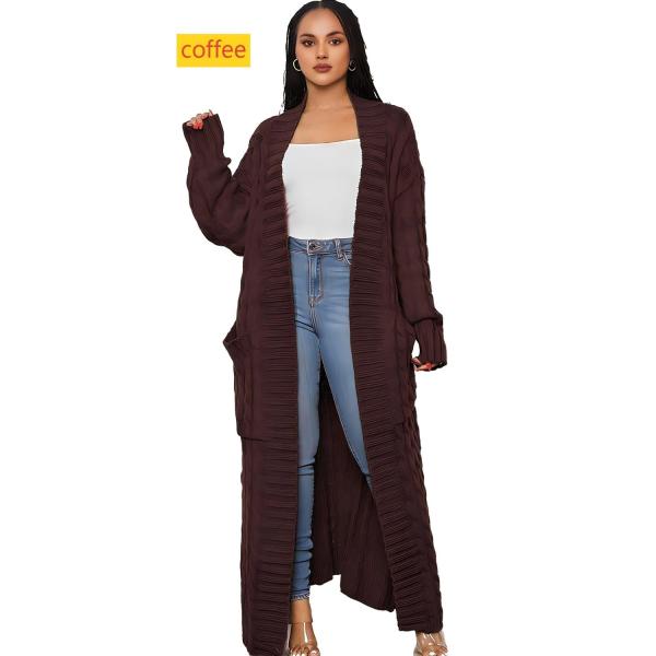 Solid color long Fried Dough Twists sweater cardigan coat