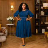 Hot stamping round neck half sleeved dress