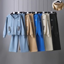 Letter loose hooded cardigan jacket wide leg pants two-piece set