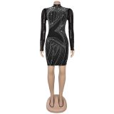Mesh rhinestone see through dress