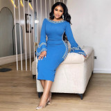 Hot stamping elastic hip wrap with exposed back slit dress