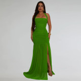 Mesh slit solid color dress