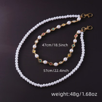 Diamond studded pearl pants chain set