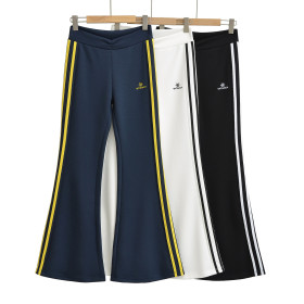 Low waisted patchwork elastic sports micro flared pants