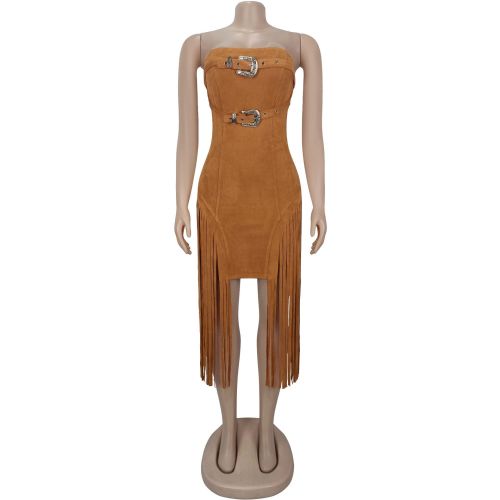 Sleeveless strapless backless fringe dress