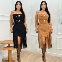 Sleeveless strapless backless fringe dress