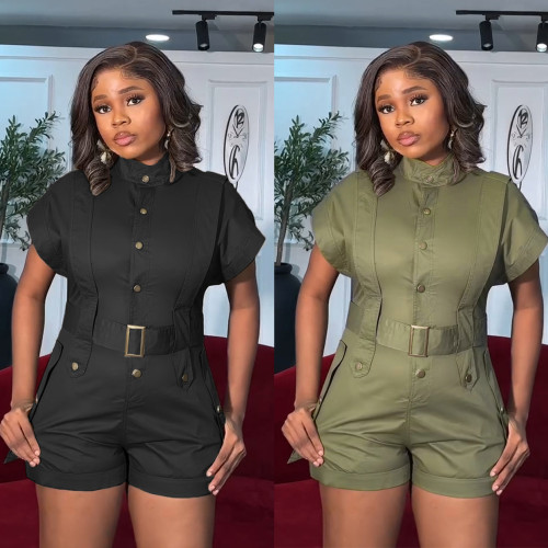 Loose workwear sleeveless jumpsuit shorts